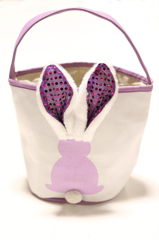 Lavender Light-Up Bunny Ears Easter Basket Canvas Tote