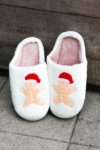 Holiday Gingerbread Print Fleece Slippers