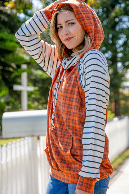 Rust Plaid French Terry Raglan Hoodie