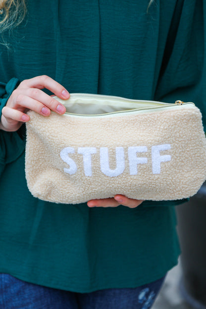 Taupe "Stuff" Sherpa Zipper Bag