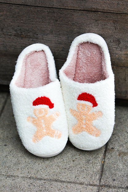 Holiday Gingerbread Print Fleece Slippers