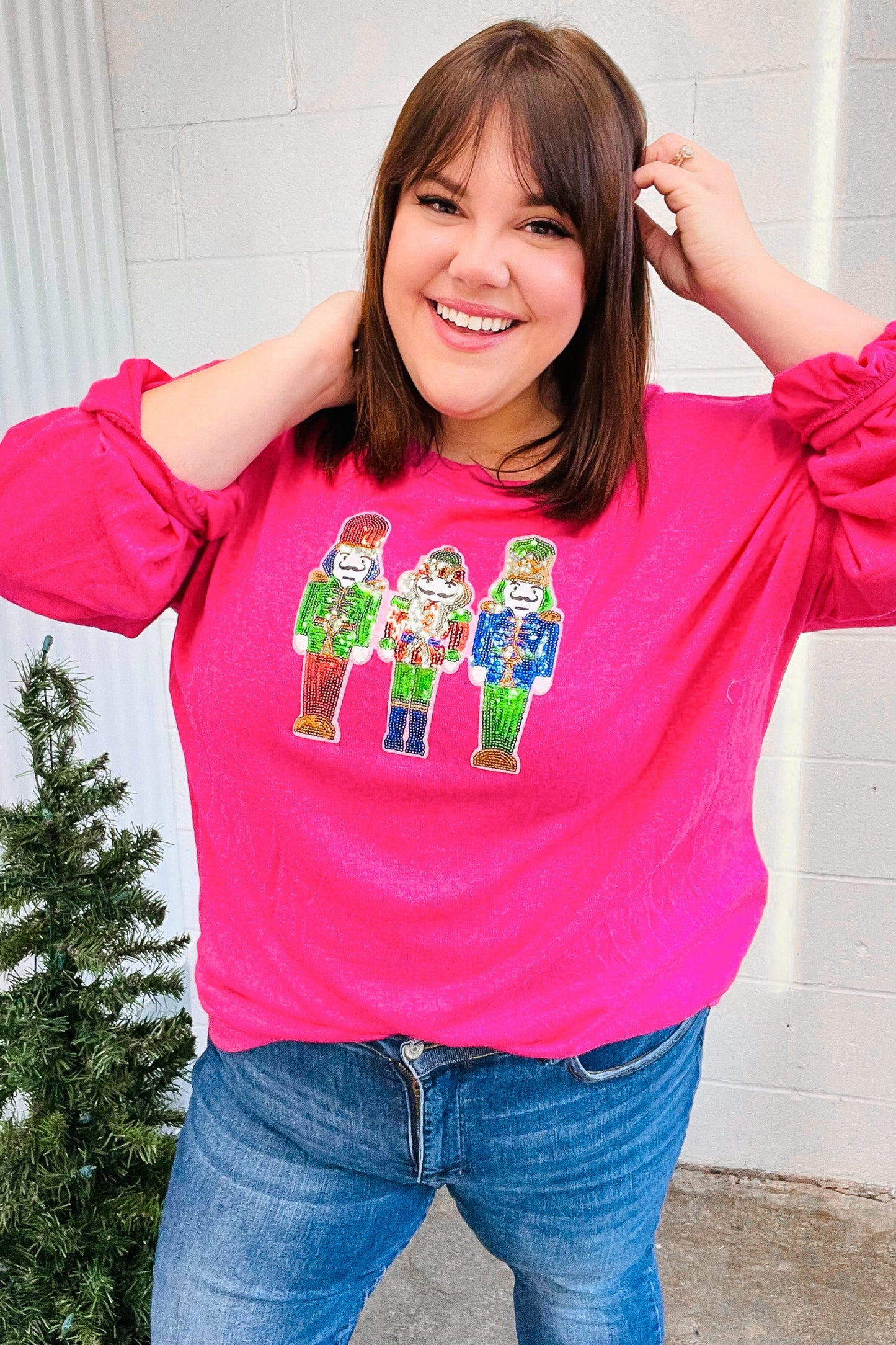 Nutcracker Fun Hot Pink Sequin Hacci Top