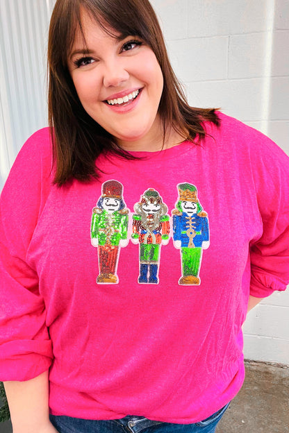 Nutcracker Fun Hot Pink Sequin Hacci Top