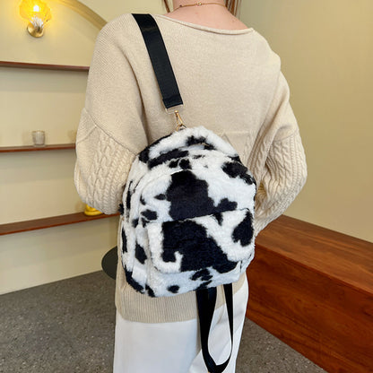 Cute Cows Pattern Furry Backpack Women Small Bags