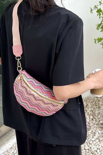 Chevron Straw Sling Bag