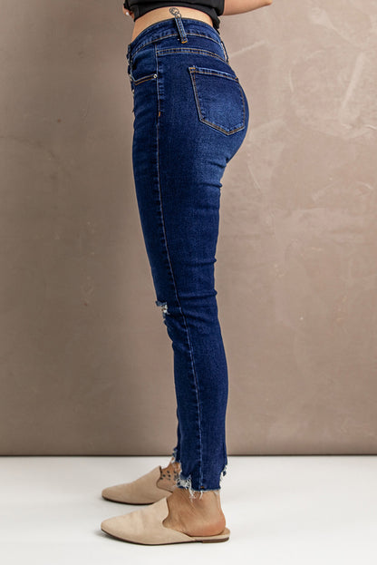 Distressed Button Fly Skinny Jeans